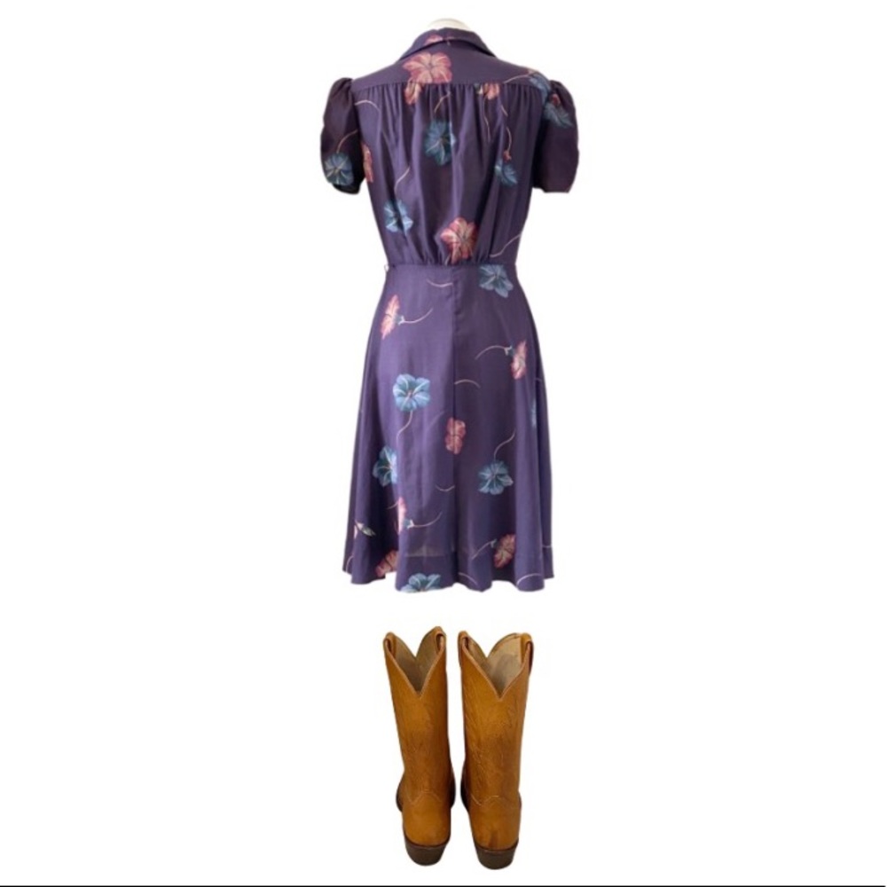 VINTAGE - PURPLE HIBISCUS PRINT DRESS - Picture 3 of 9